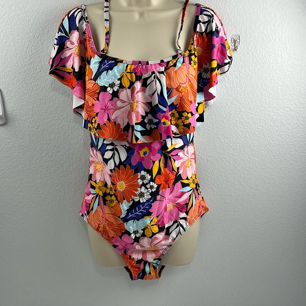 Tempt Me women’s pink floral off shoulder one piece swimsuit, size large